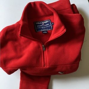 Fleece quarter zip hoodie polo red